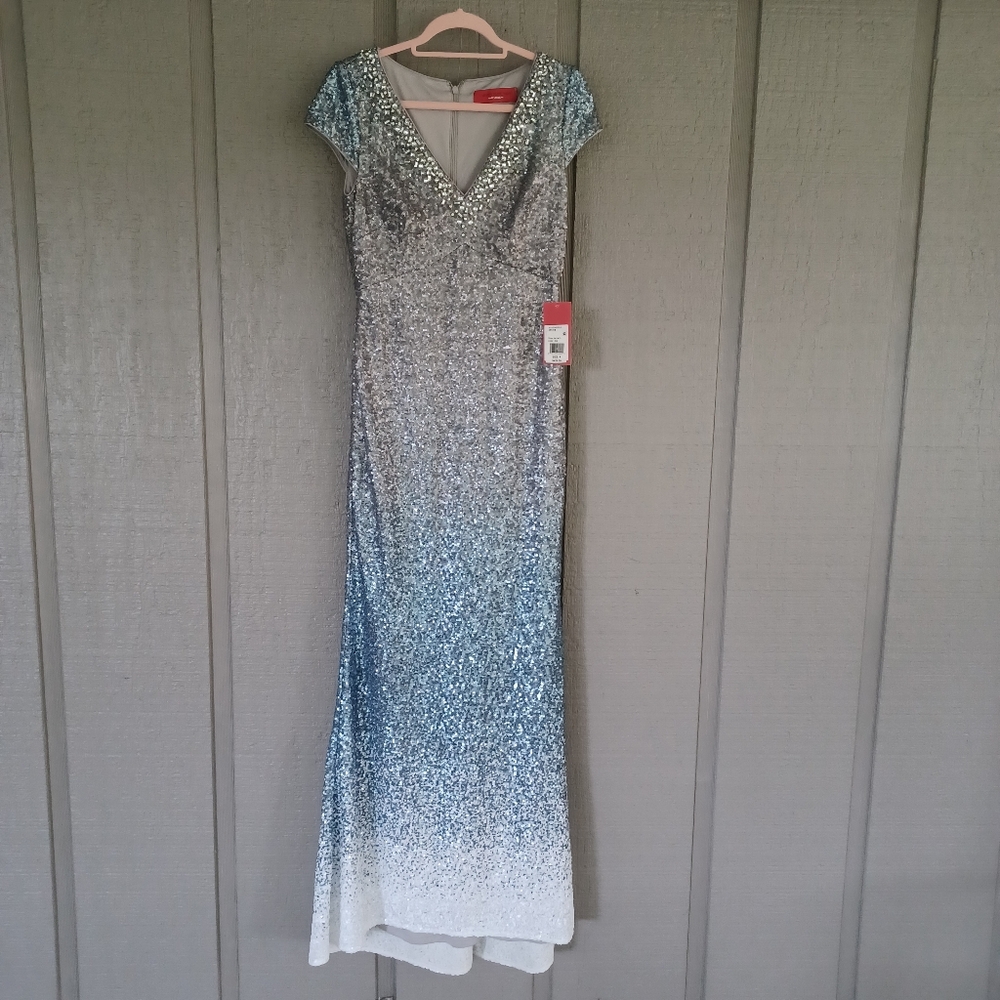 Carmen Marc Valvo Ombre Sequin Gown Size 6 Women Mother Of The Bride V Neck Bead